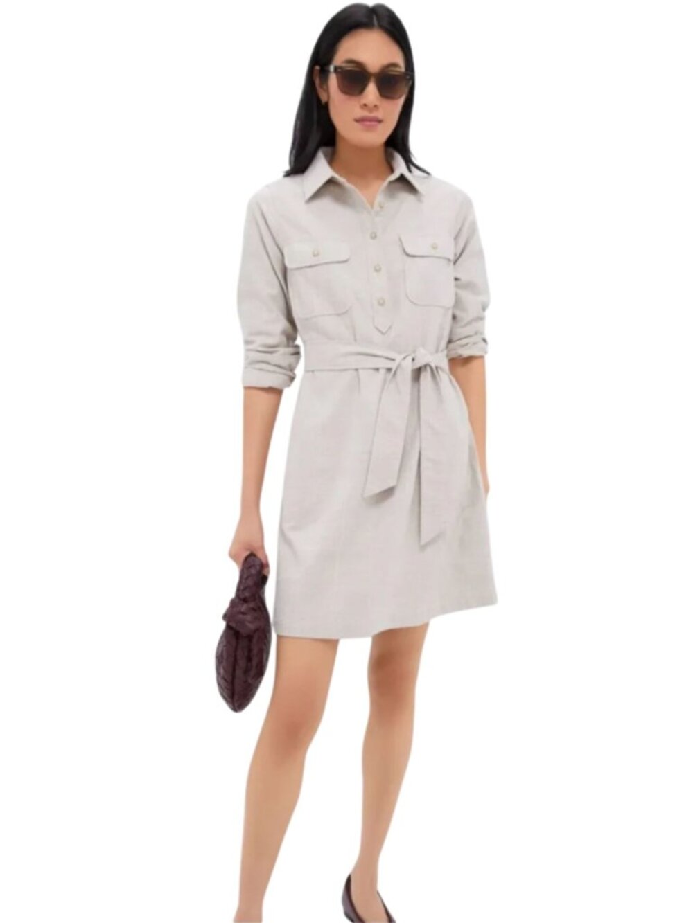 Tuckernuck Mary Tyler Wine Tasting Tan & White Plaid Cotton Belted Shirt Dress M